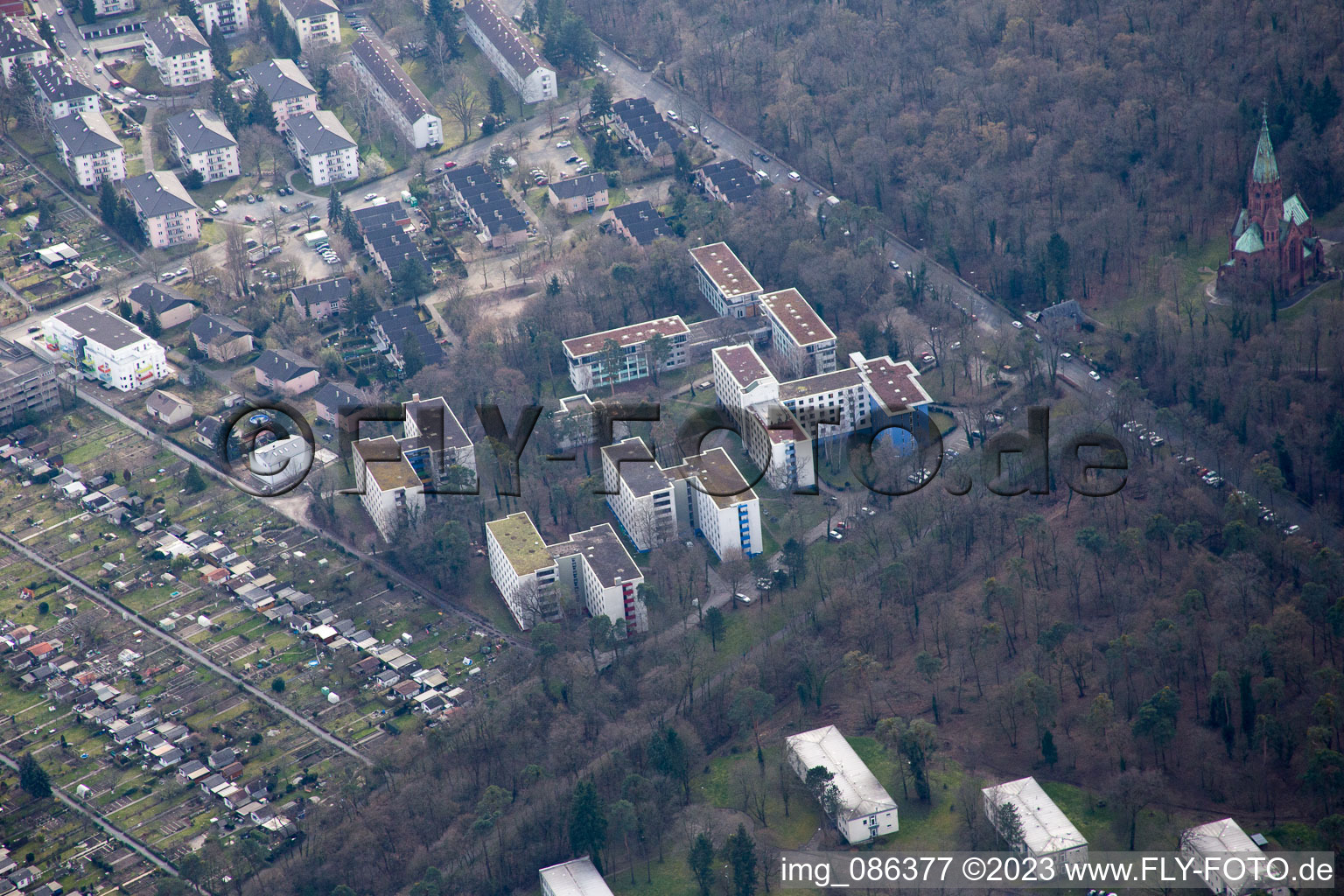Ortsteil Oststadt in Karlsruhe im Bundesland Baden-Württemberg, Deutschland von der Drohne aus gesehen