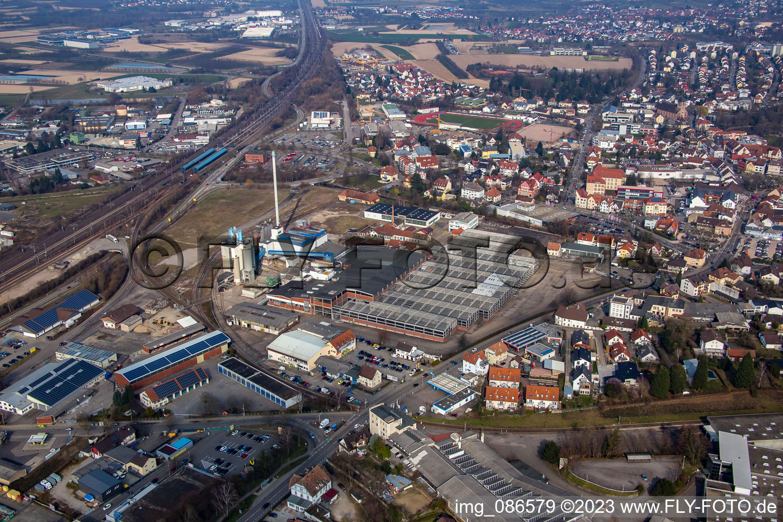 Luftbild von Industriegebiet SW Glasmacherstr in Achern im Bundesland Baden-Württemberg, Deutschland