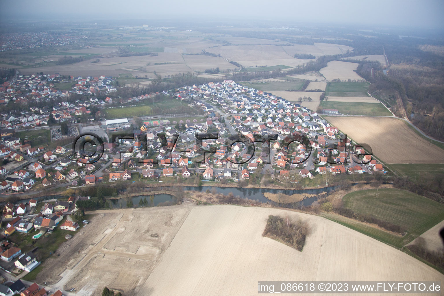 Luftbild von Offendorf im Bundesland Bas-Rhin, Frankreich