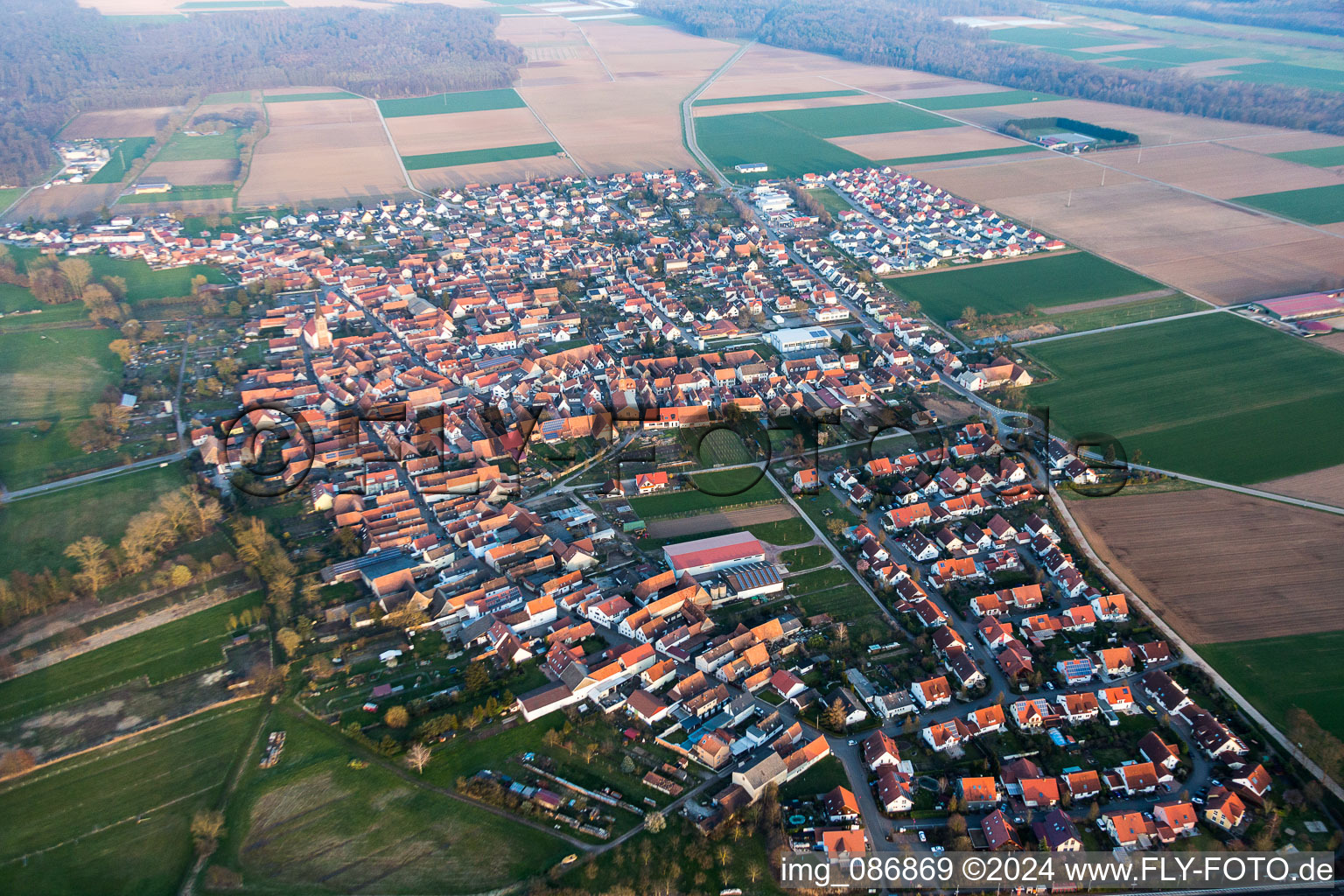 Luftbild von Dorf - Ansicht in Steinweiler im Bundesland Rheinland-Pfalz, Deutschland