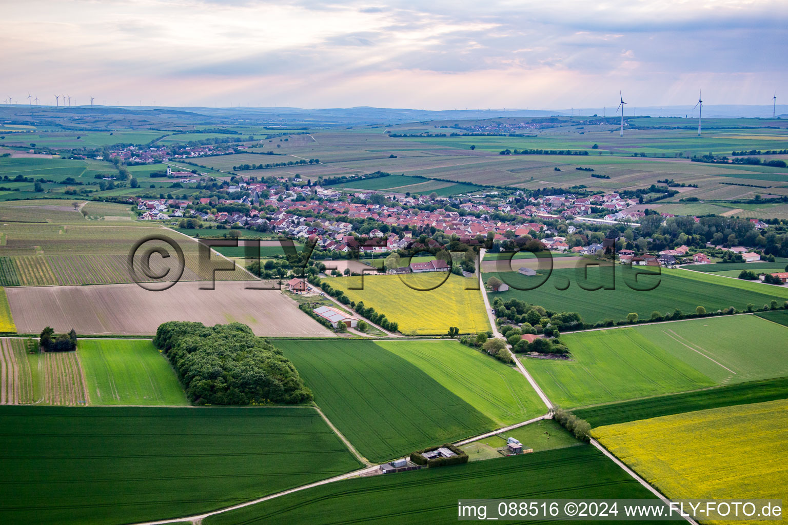 Schrägluftbild von Bechtolsheim im Bundesland Rheinland-Pfalz, Deutschland