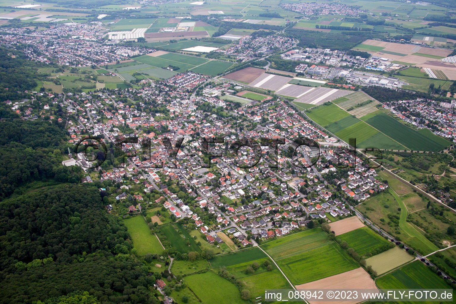 Luftbild von Jugenheim an der Bergstrasse im Bundesland Hessen, Deutschland