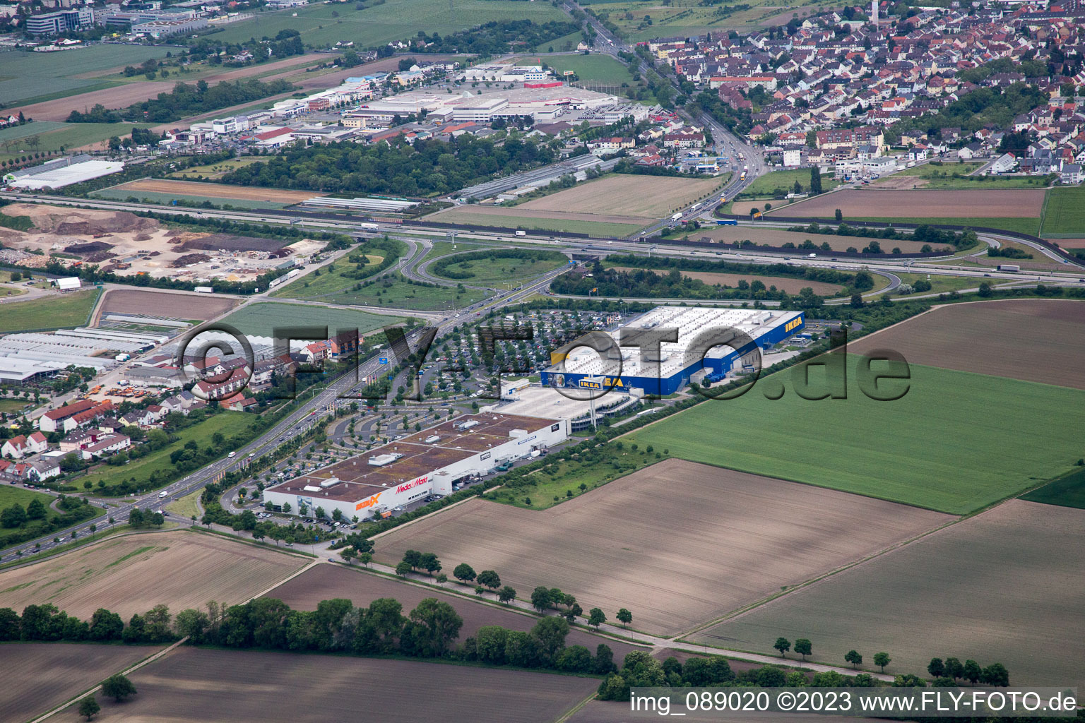 Scharhof, IKEA im Ortsteil Sandhofen in Mannheim im Bundesland Baden-Württemberg, Deutschland aus der Luft