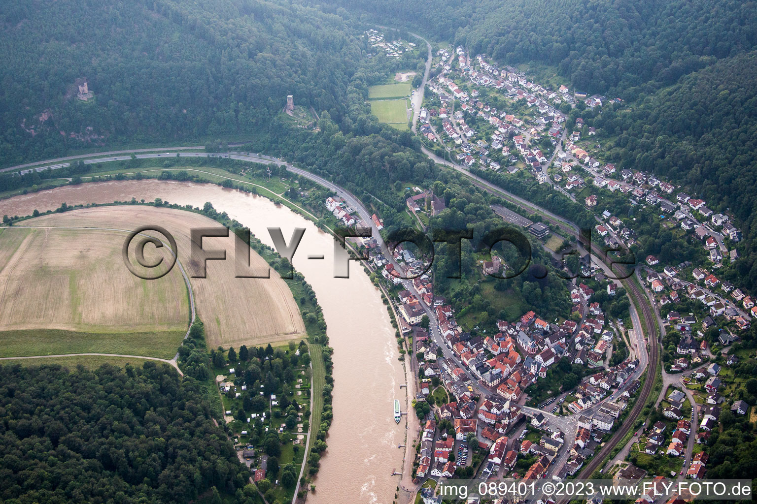 Luftbild von Neckarsteinach im Bundesland Hessen, Deutschland
