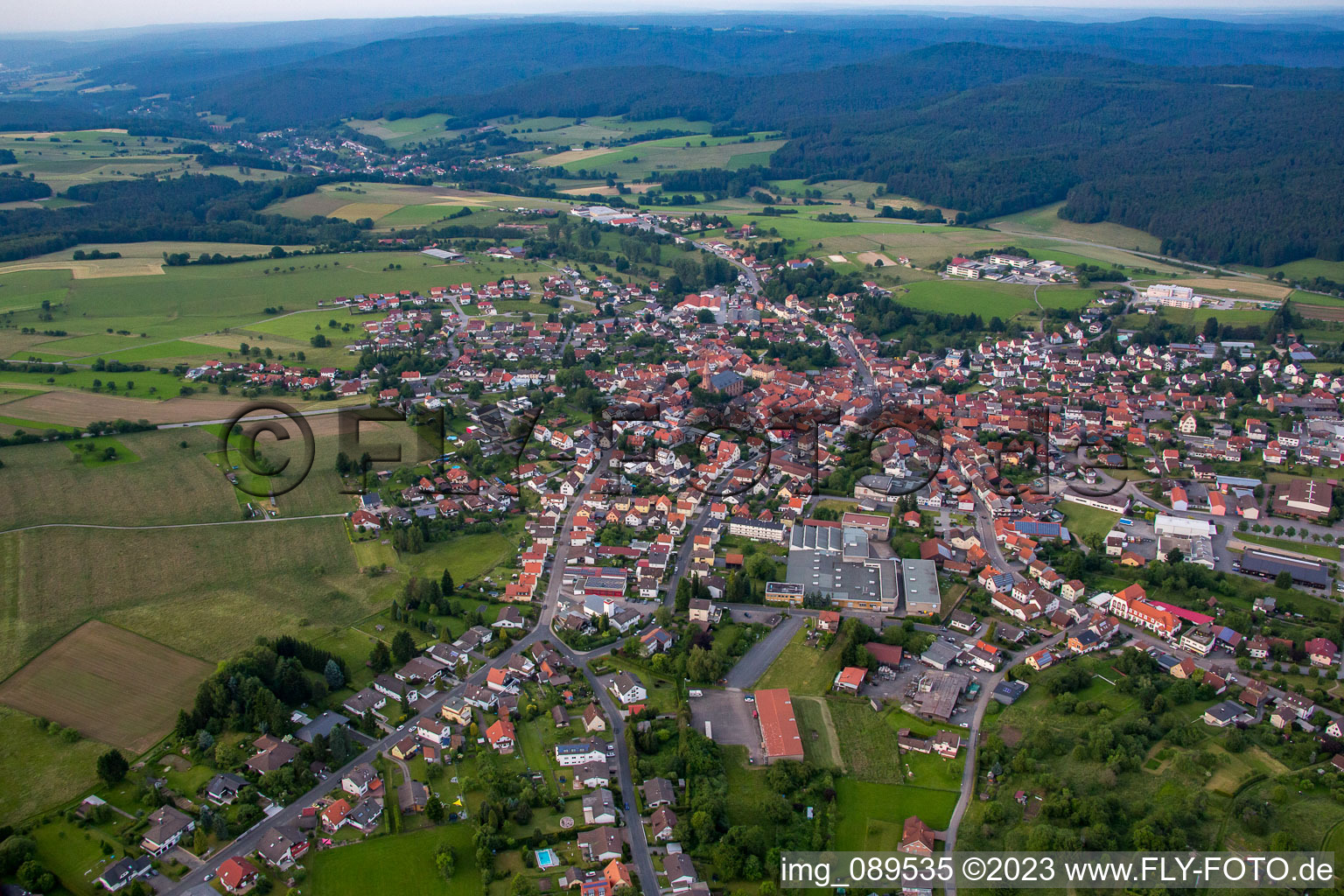 Drohnenaufname von Ortsteil Beerfelden in Oberzent im Bundesland Hessen, Deutschland
