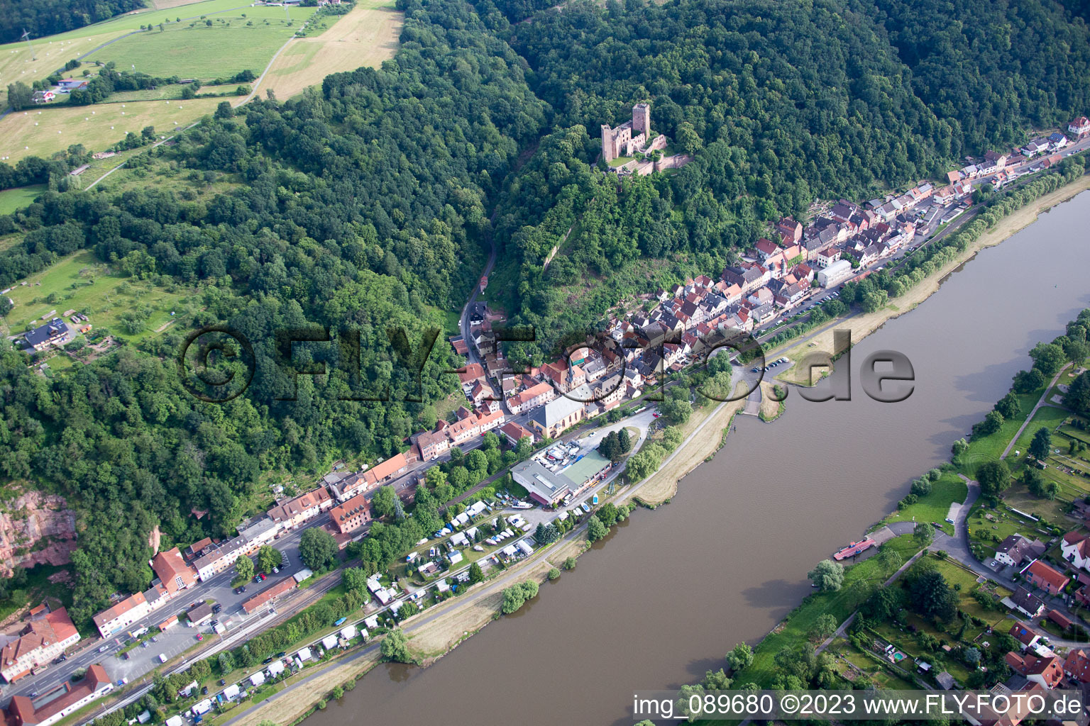 Luftbild von Stadtprozelten, Henneburg im Bundesland Bayern, Deutschland