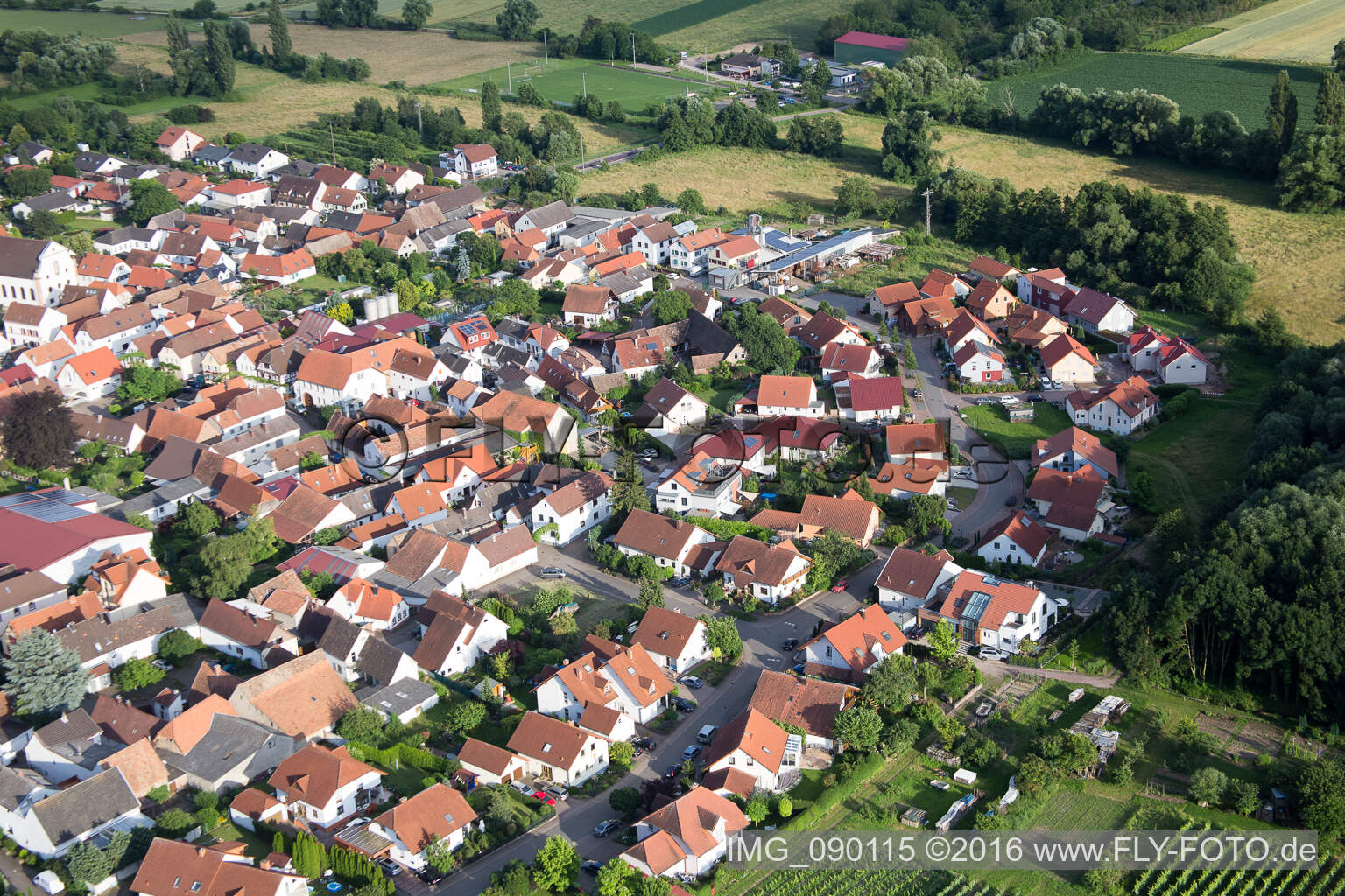 Venningen im Bundesland Rheinland-Pfalz, Deutschland aus der Drohnenperspektive