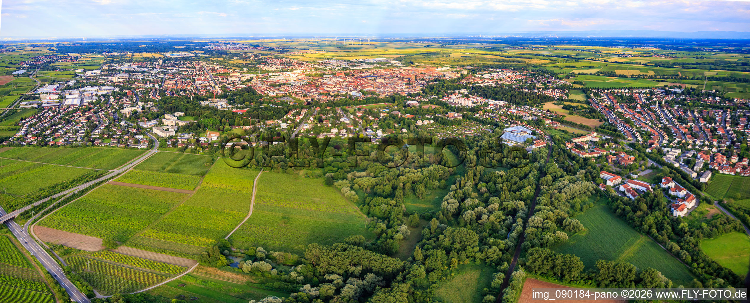 Stadtpanorama aus Nordwesten in Landau in der Pfalz im Bundesland Rheinland-Pfalz, Deutschland
