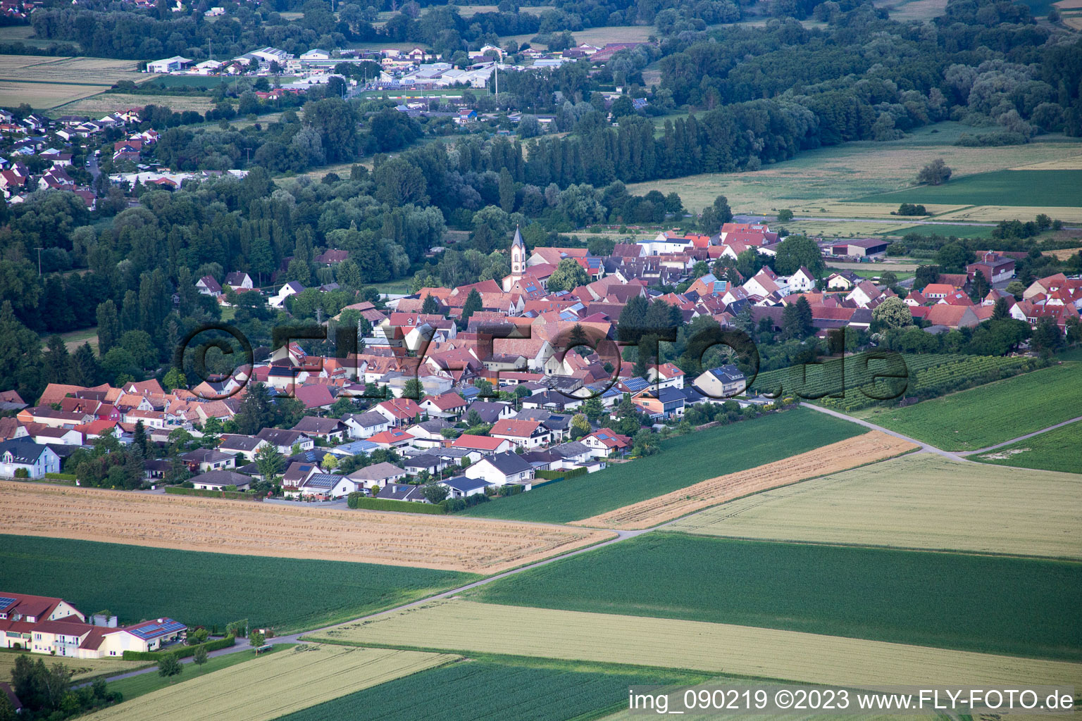 Ortsteil Mühlhofen in Billigheim-Ingenheim im Bundesland Rheinland-Pfalz, Deutschland vom Flugzeug aus