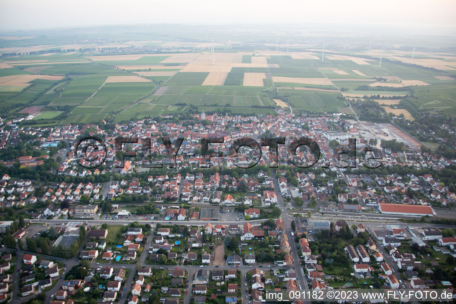 Luftbild von Ortsteil Pfeddersheim in Worms im Bundesland Rheinland-Pfalz, Deutschland
