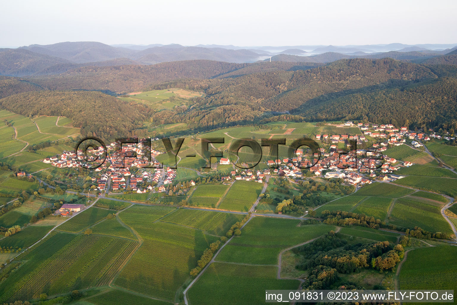 Ortsteil Gleishorbach in Gleiszellen-Gleishorbach im Bundesland Rheinland-Pfalz, Deutschland vom Flugzeug aus