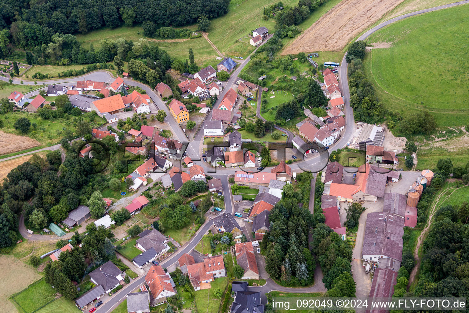 Dorf - Ansicht am Rande von landwirtschaftlichen Feldern und Nutzflächen in Reichsthal im Bundesland Rheinland-Pfalz, Deutschland