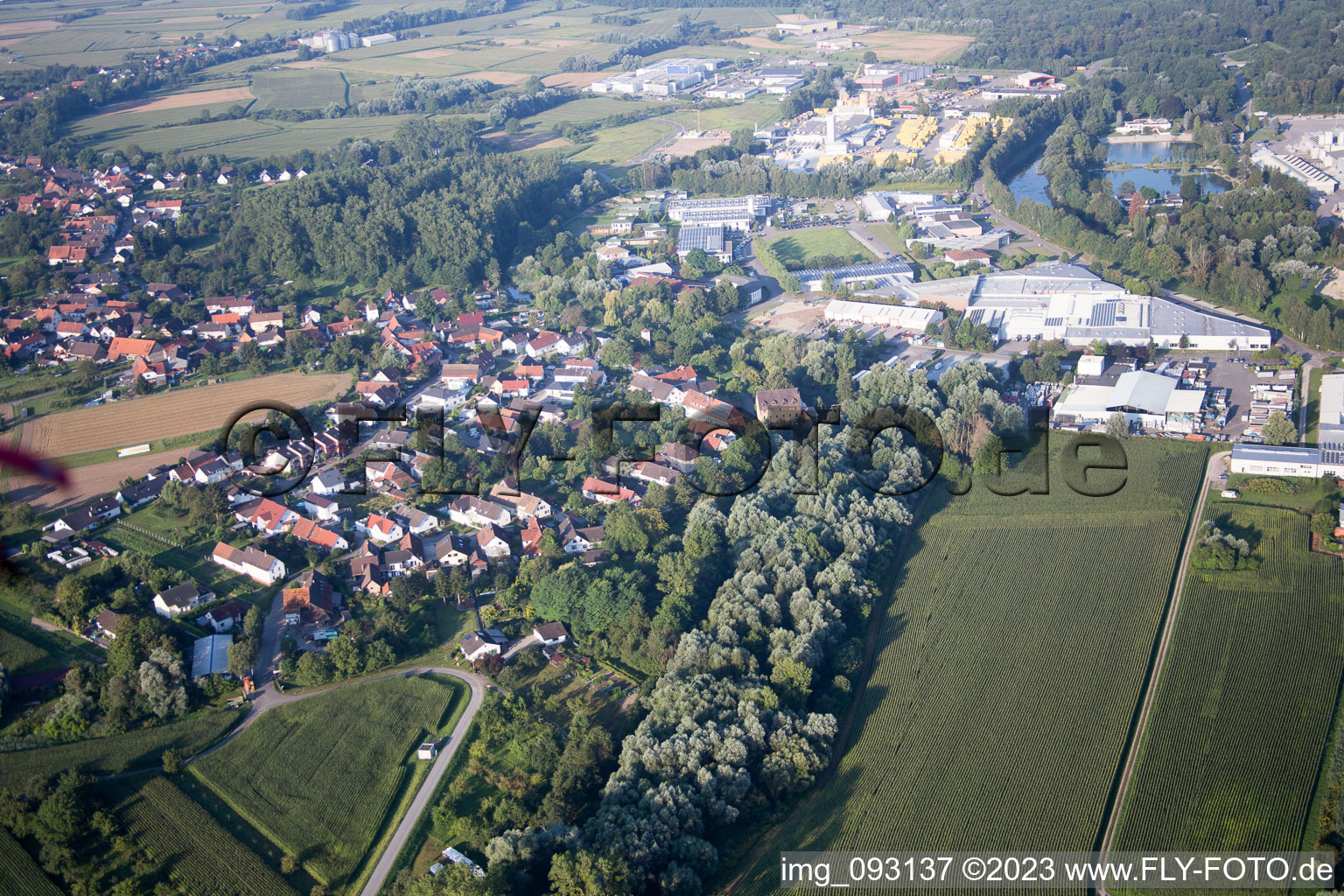 Ortsteil Freistett in Rheinau im Bundesland Baden-Württemberg, Deutschland von oben gesehen