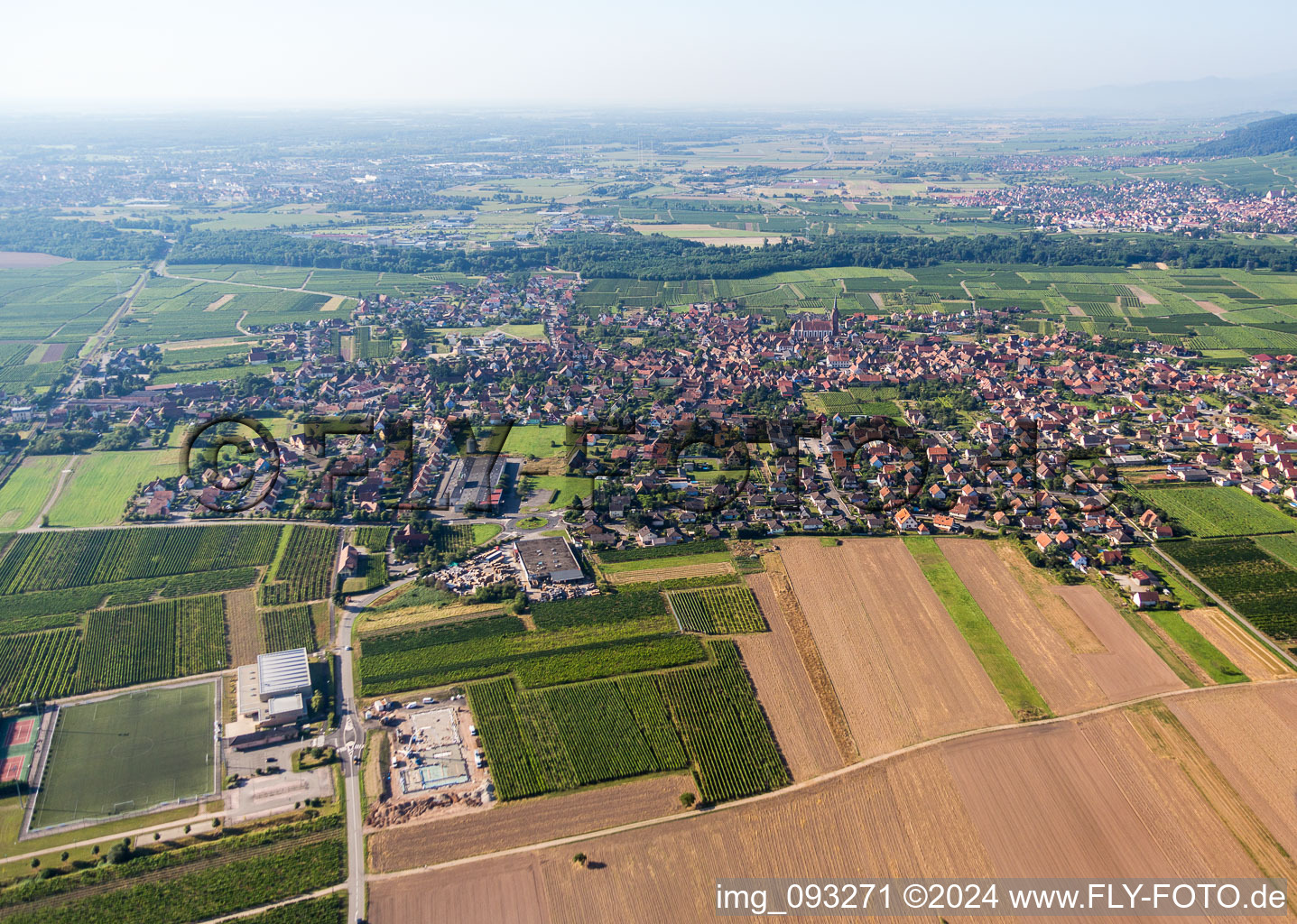 Ortsansicht der Straßen und Häuser der Wohngebiete in Scherwiller in Grand Est im Bundesland Bas-Rhin, Frankreich