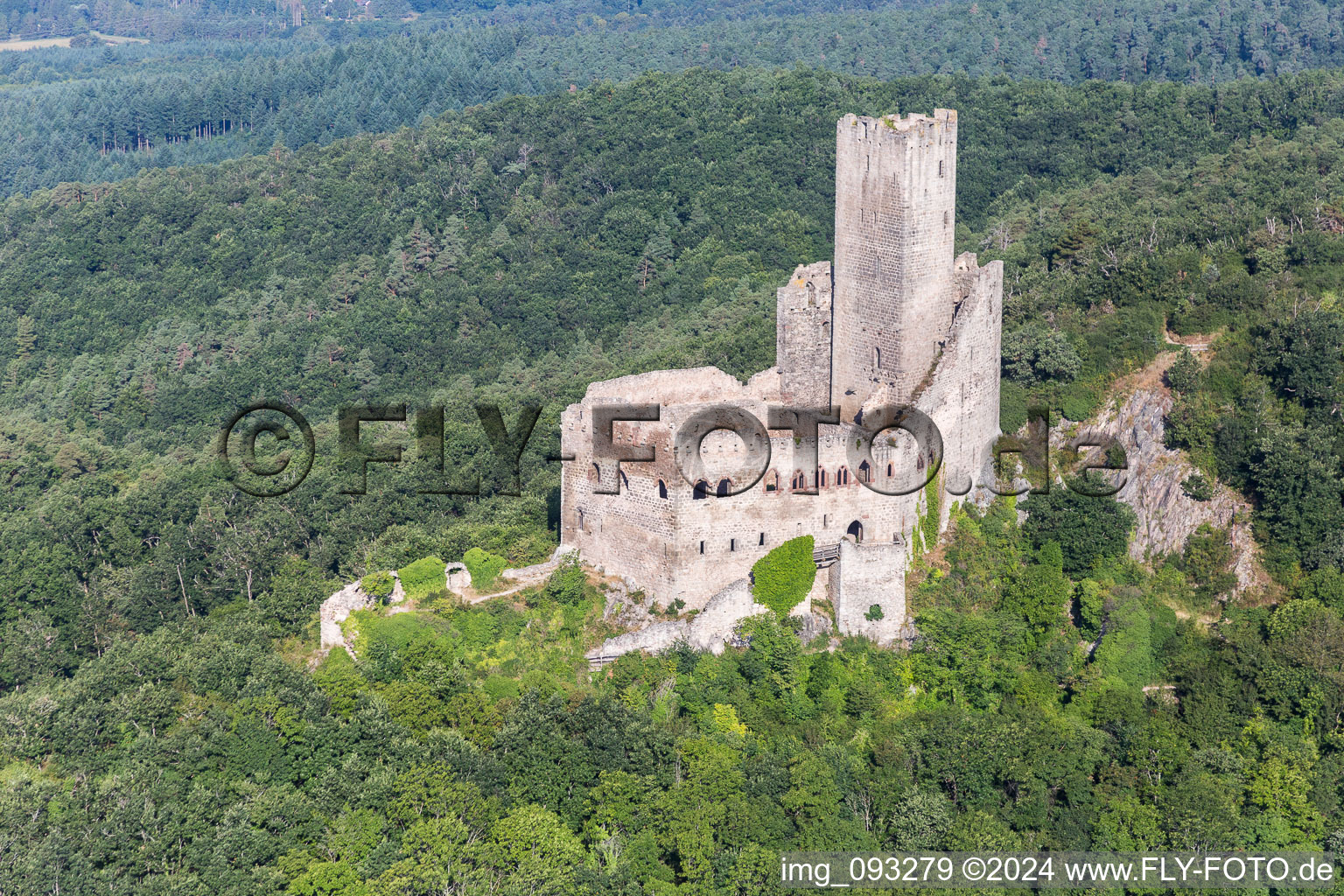 Ruine und Mauerreste der ehemaligen Burganlage und Feste Ramstein in Scherwiller in Grand Est im Bundesland Bas-Rhin, Frankreich