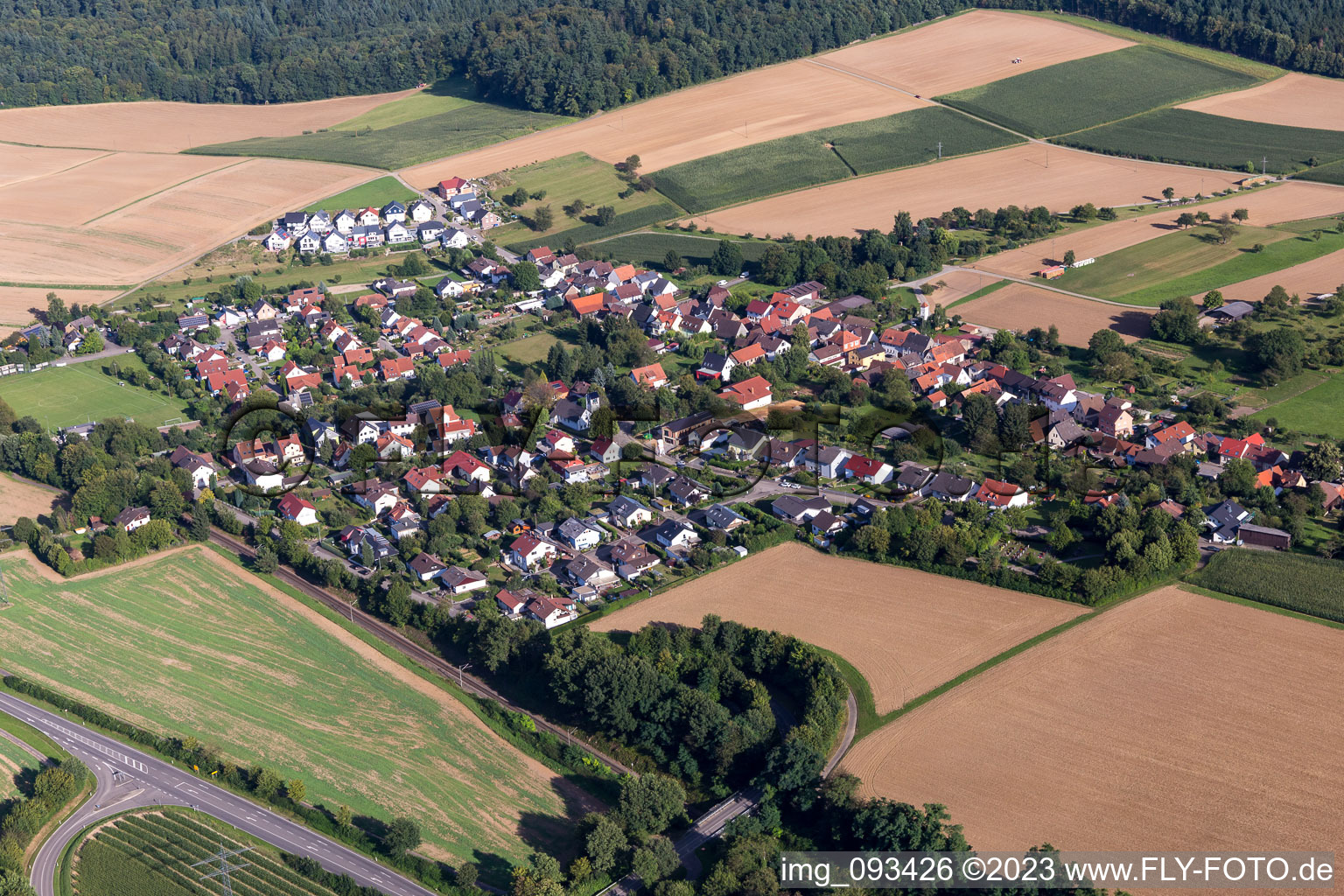 Luftbild von Ortsteil Dürrenbüchig in Bretten im Bundesland Baden-Württemberg, Deutschland