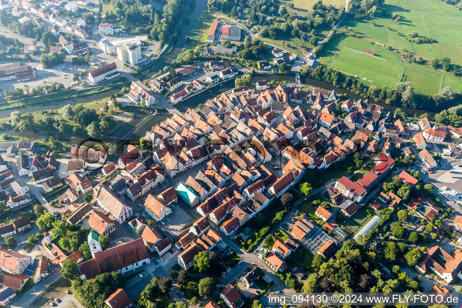 Luftaufnahme von Altstadtbereich und Innenstadtzentrum in Riedlingen im Bundesland Baden-Württemberg, Deutschland