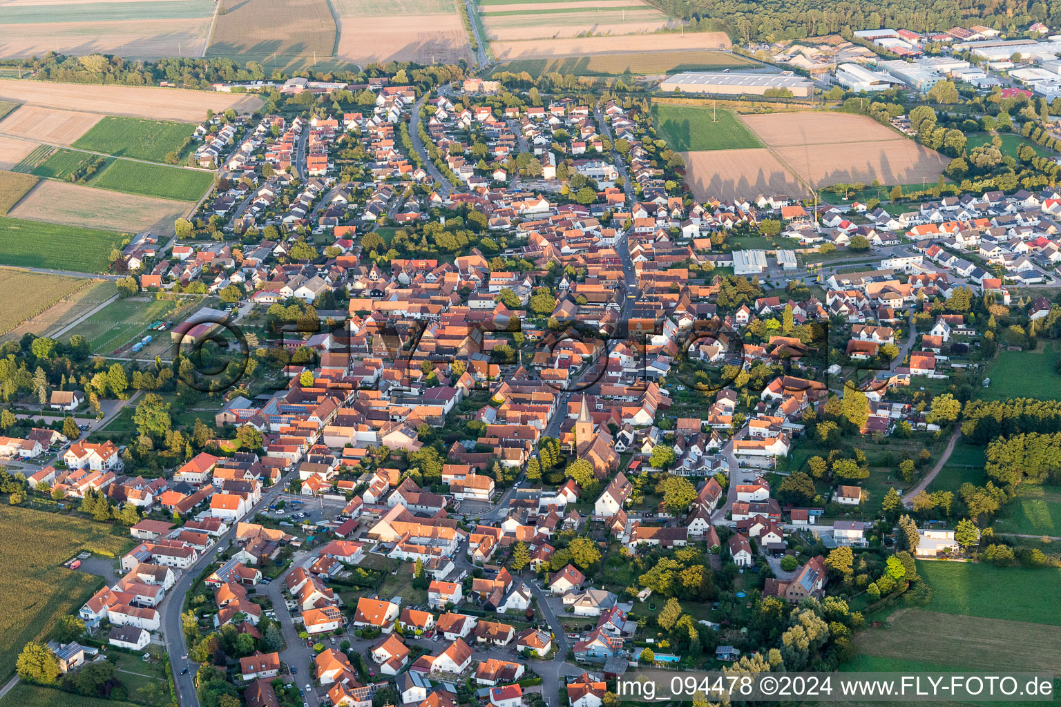 Luftaufnahme von Dorf - Ansicht am Rande von landwirtschaftlichen Feldern und Nutzflächen in Rohrbach im Bundesland Rheinland-Pfalz, Deutschland
