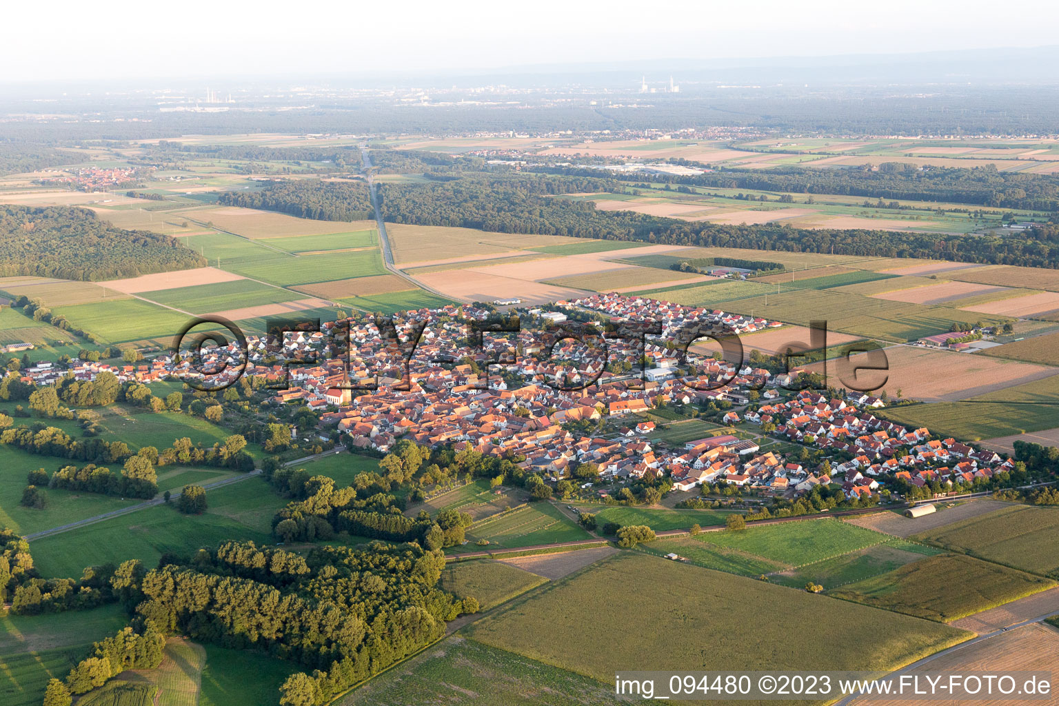Steinweiler von Nordwesten im Bundesland Rheinland-Pfalz, Deutschland aus der Vogelperspektive