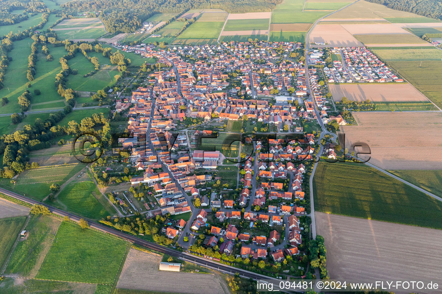 Luftaufnahme von Dorf - Ansicht in Steinweiler im Bundesland Rheinland-Pfalz, Deutschland