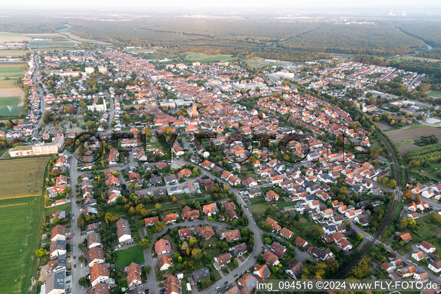 Stadtübersicht aus Westen in Kandel im Bundesland Rheinland-Pfalz, Deutschland