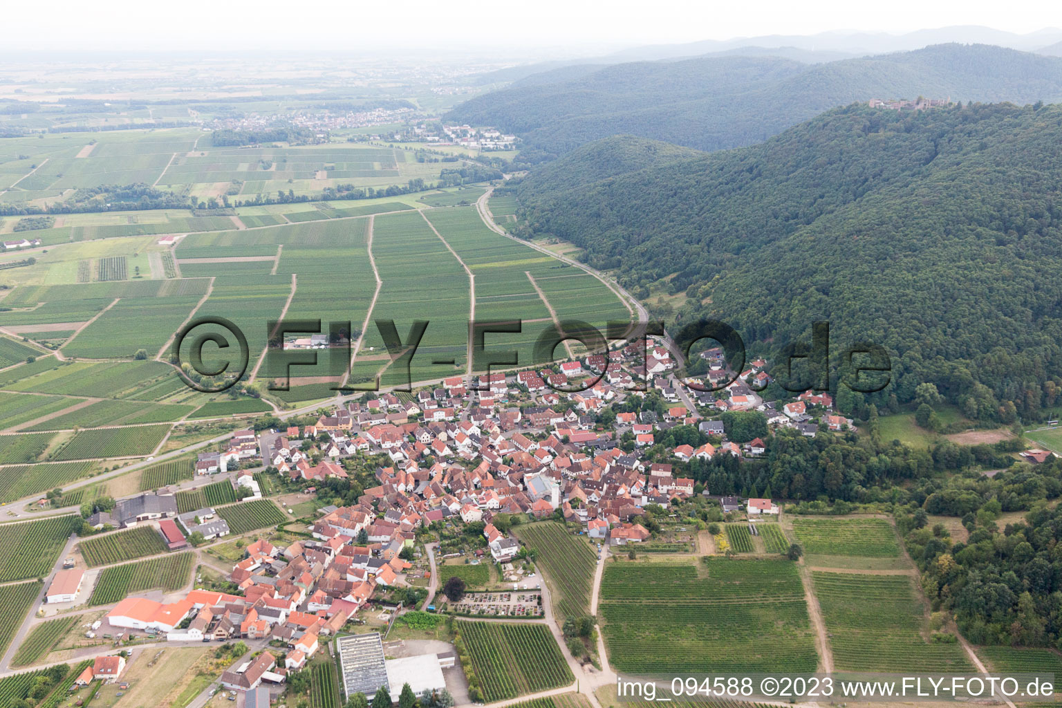 Leinsweiler im Bundesland Rheinland-Pfalz, Deutschland aus der Drohnenperspektive