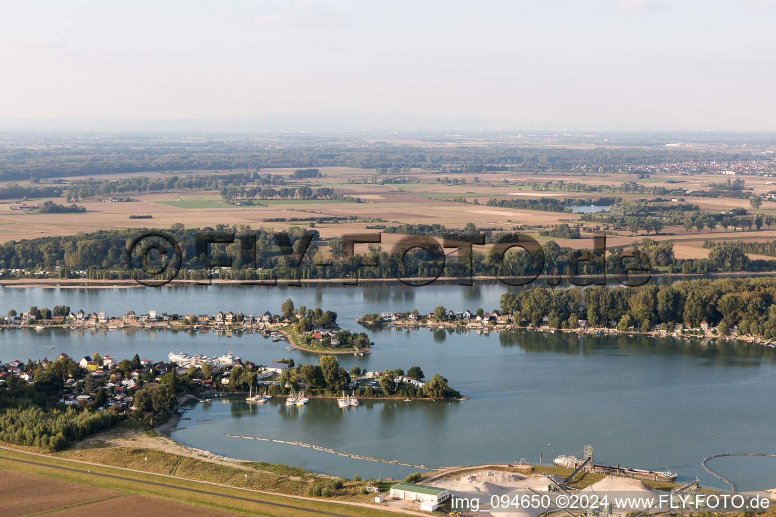 Schrägluftbild von Eicher See Wochenendhausgebiet in Hamm Am Rhein im Bundesland Rheinland-Pfalz, Deutschland