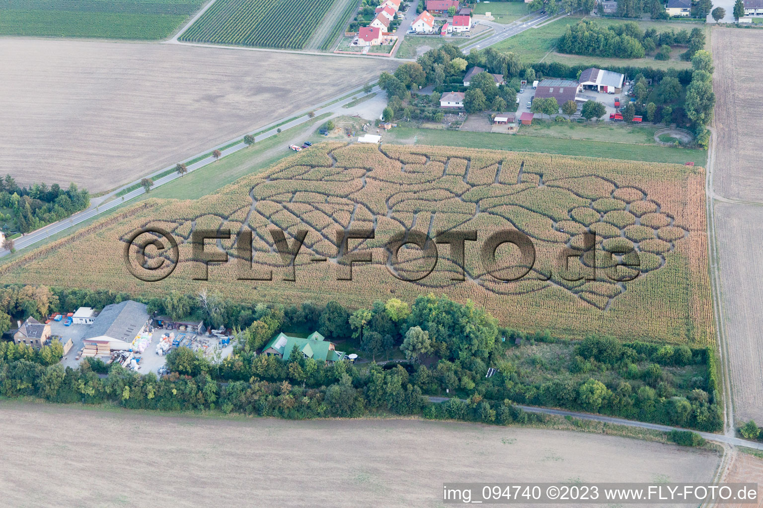 Luftbild von Dalheim, Maislabyrinth im Bundesland Rheinland-Pfalz, Deutschland