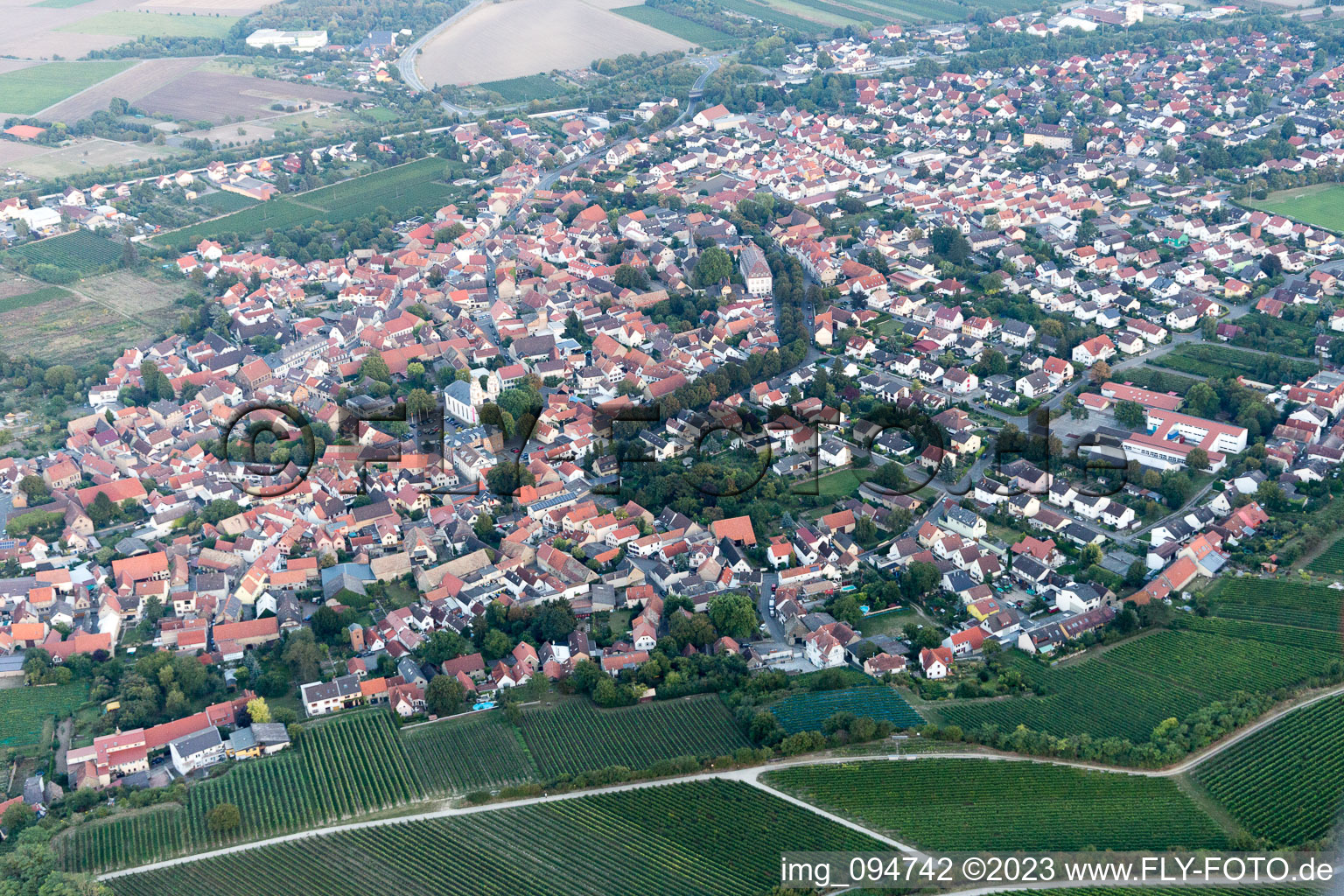 Guntersblum im Bundesland Rheinland-Pfalz, Deutschland aus der Vogelperspektive