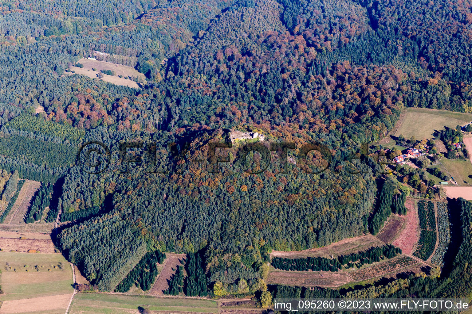 Luftaufnahme von Vorderweidenthal, Ruine Lindenfels im Bundesland Rheinland-Pfalz, Deutschland