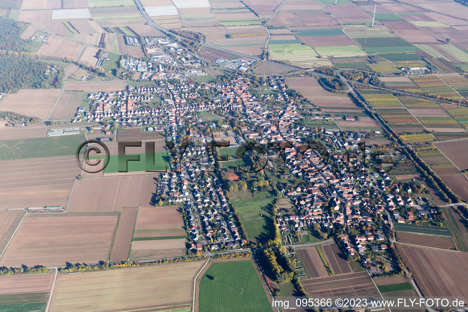 Schrägluftbild von Schwegenheim im Bundesland Rheinland-Pfalz, Deutschland