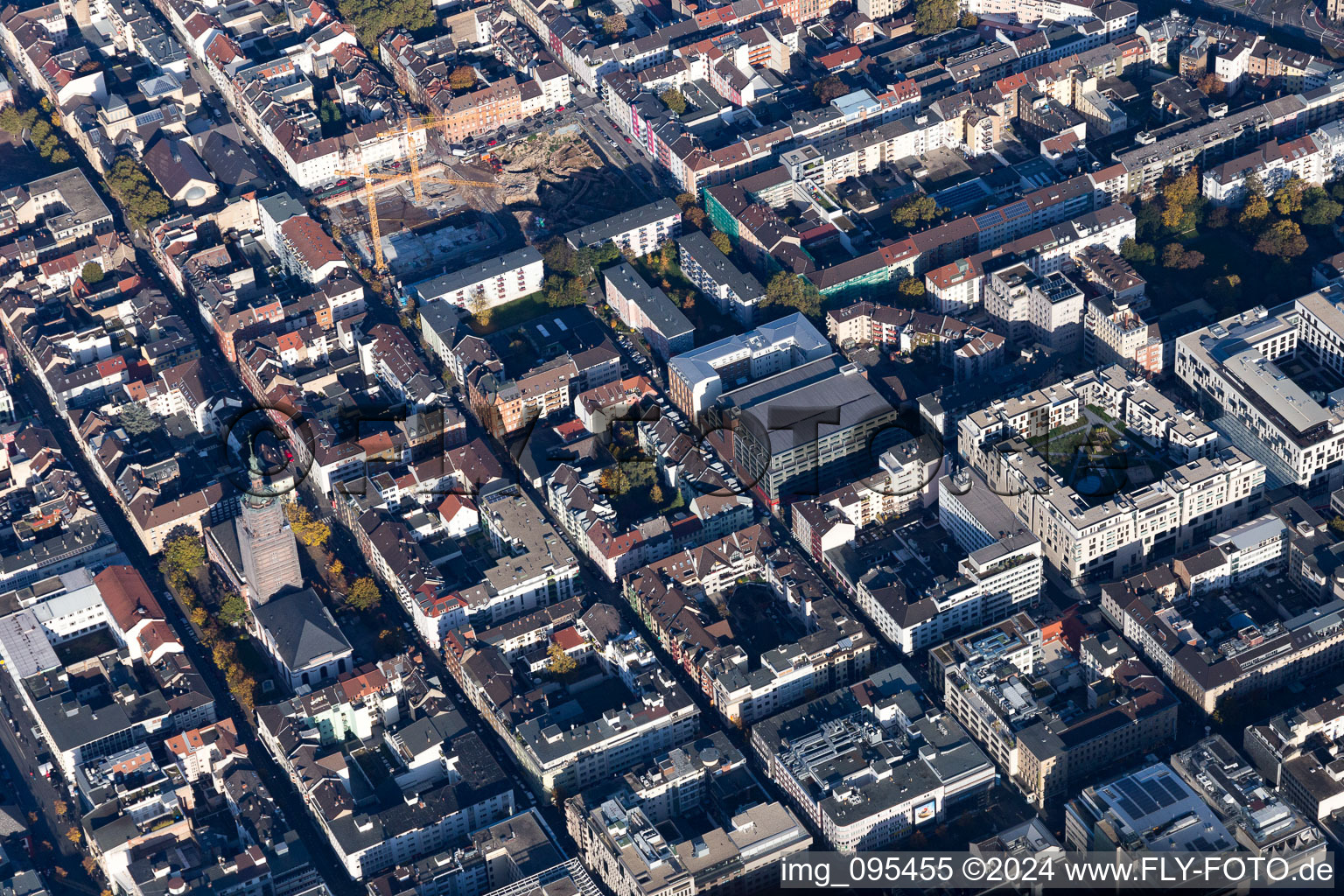 Luftaufnahme von Quadratestadt im Hufeisen des Ring im Ortsteil Innenstadt in Mannheim im Bundesland Baden-Württemberg, Deutschland