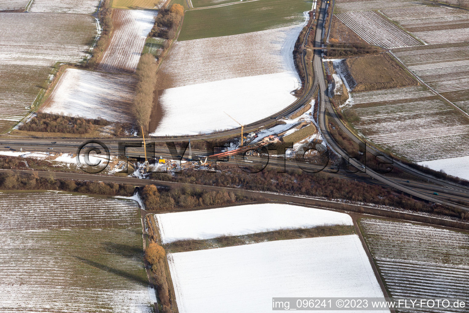 Luftbild von Dammheim, Baustelle der neuen Brücke für Ausfahrt der A65 Landau Nord in Landau in der Pfalz im Bundesland Rheinland-Pfalz, Deutschland