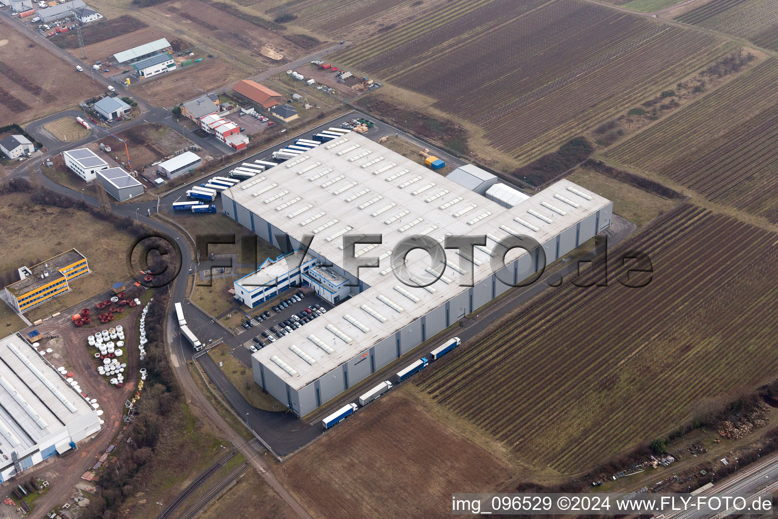 Luftaufnahme von Gebäude und Produktionshallen auf dem Werksgelände Tenneco Automotive Deutschland GmbH in Edenkoben im Bundesland Rheinland-Pfalz