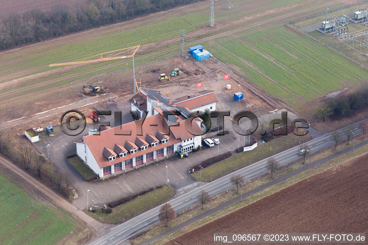 Luftbild von Kandel, Feuerwehr Baustelle im Bundesland Rheinland-Pfalz, Deutschland