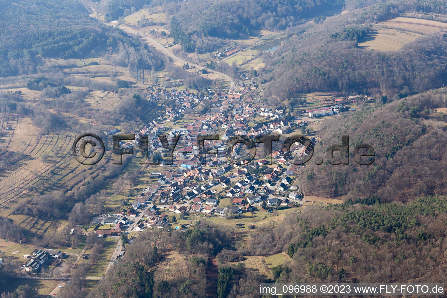 Münchweiler am Klingbach im Bundesland Rheinland-Pfalz, Deutschland aus der Luft