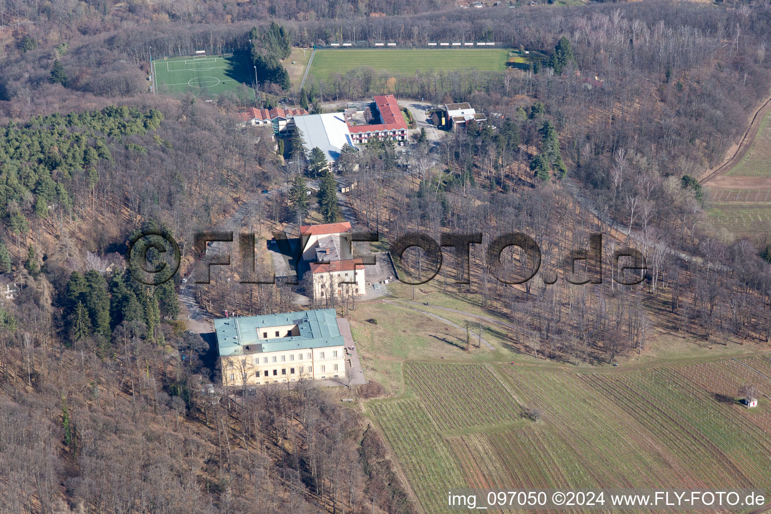 Luftbild von Schloss Villa Ludwigshöhe in Weyher in der Pfalz im Bundesland Rheinland-Pfalz, Deutschland