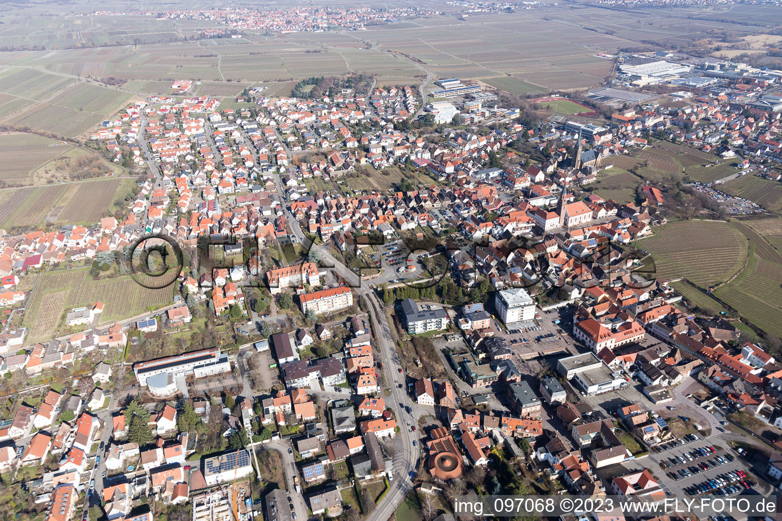 Edenkoben im Bundesland Rheinland-Pfalz, Deutschland aus der Drohnenperspektive