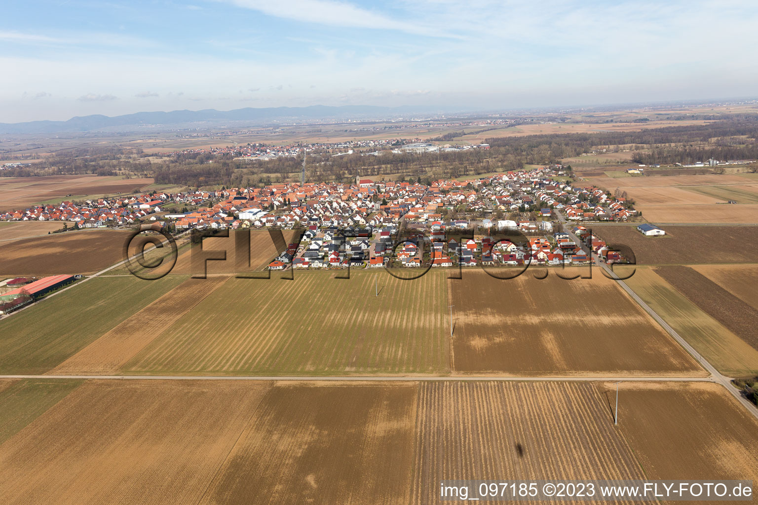 Schrägluftbild von Steinweiler im Bundesland Rheinland-Pfalz, Deutschland