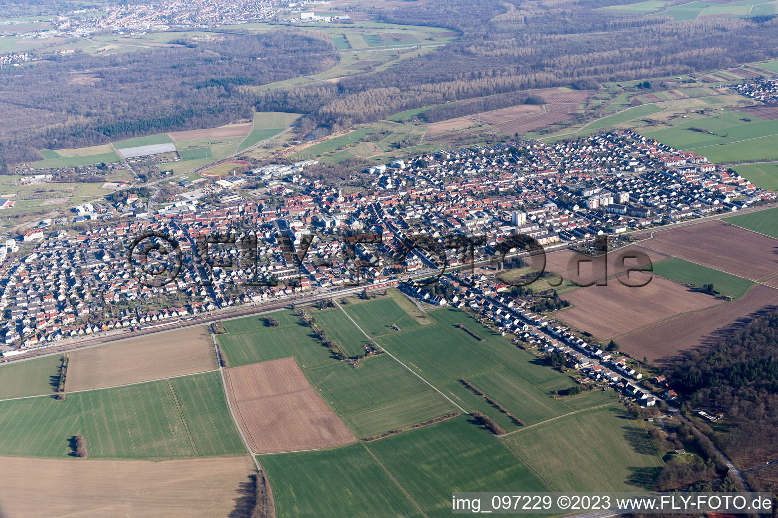 Ortsteil Blankenloch in Stutensee im Bundesland Baden-Württemberg, Deutschland aus der Vogelperspektive