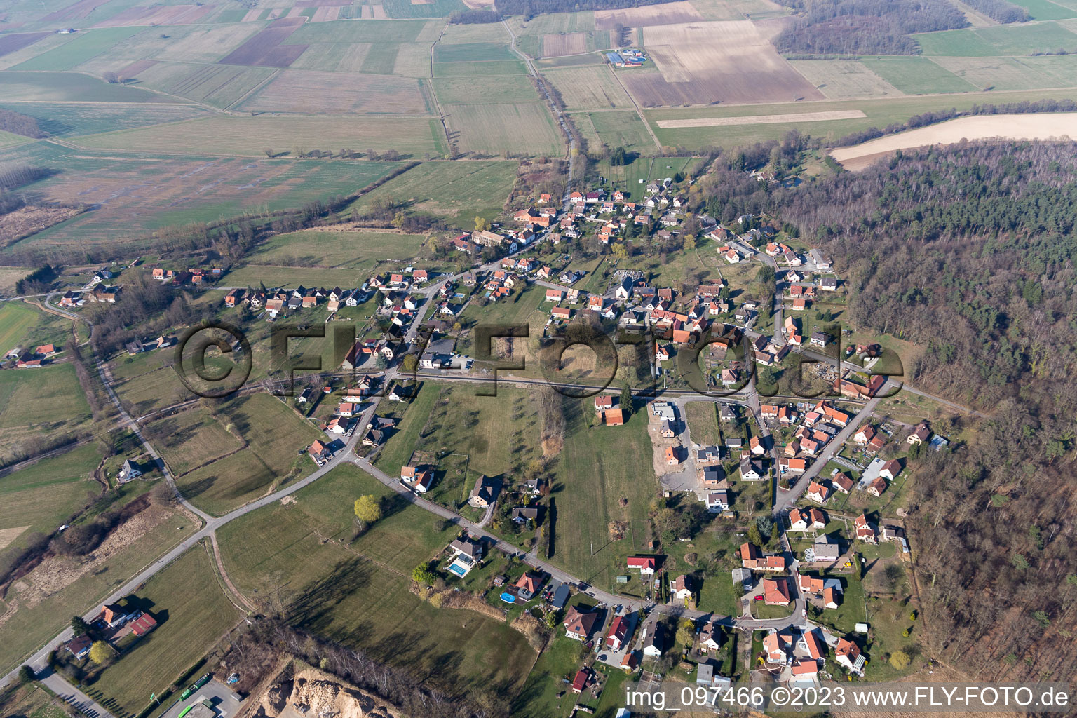 Luftbild von Biblisheim im Bundesland Bas-Rhin, Frankreich