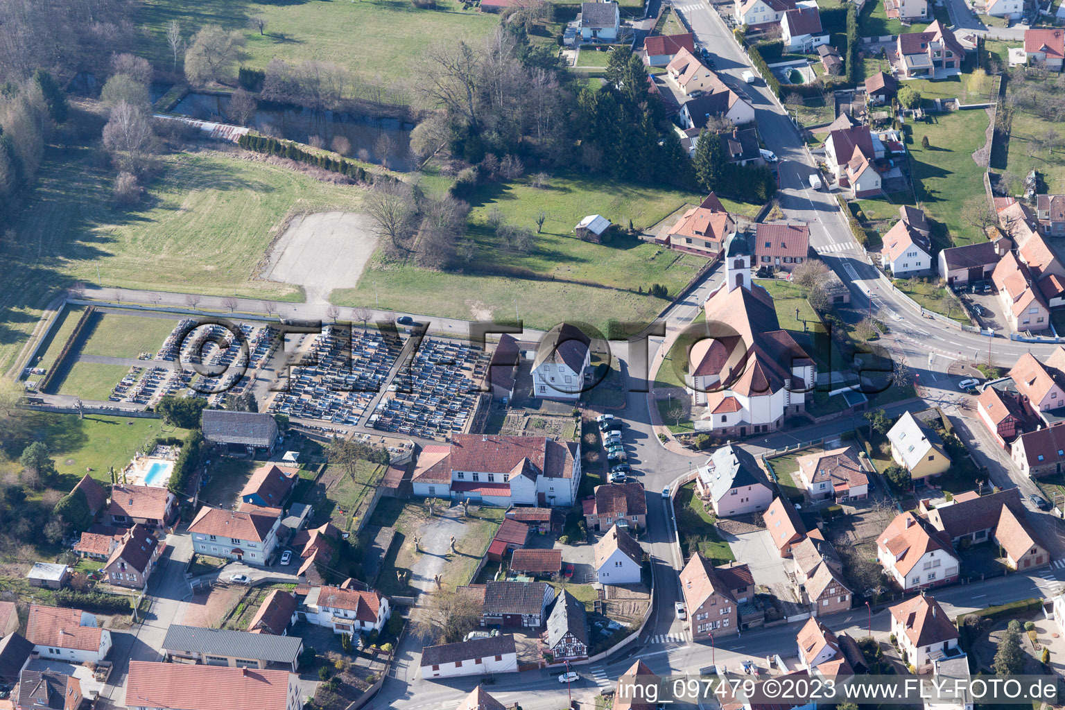 Luftaufnahme von Mertzwiller im Bundesland Bas-Rhin, Frankreich