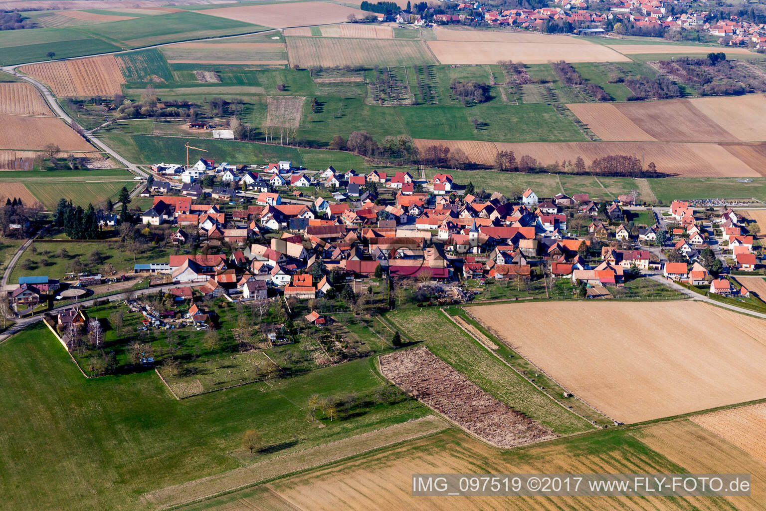 Ettendorf im Bundesland Bas-Rhin, Frankreich von oben