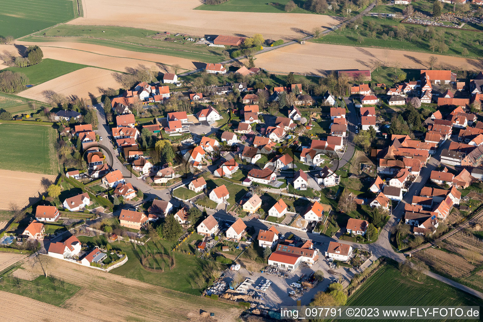 Luftbild von Hunspach im Bundesland Bas-Rhin, Frankreich