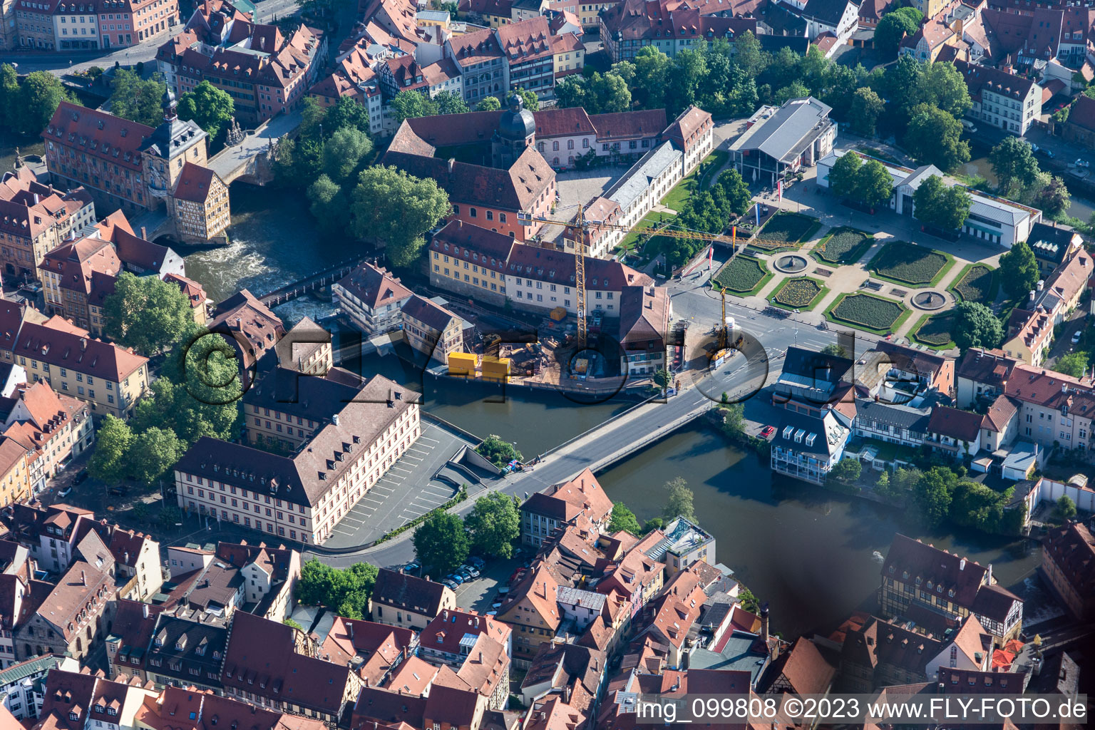 Luftbild von Vermessungsamt an der Bischofsmühlbrücke in Bamberg im Bundesland Bayern, Deutschland