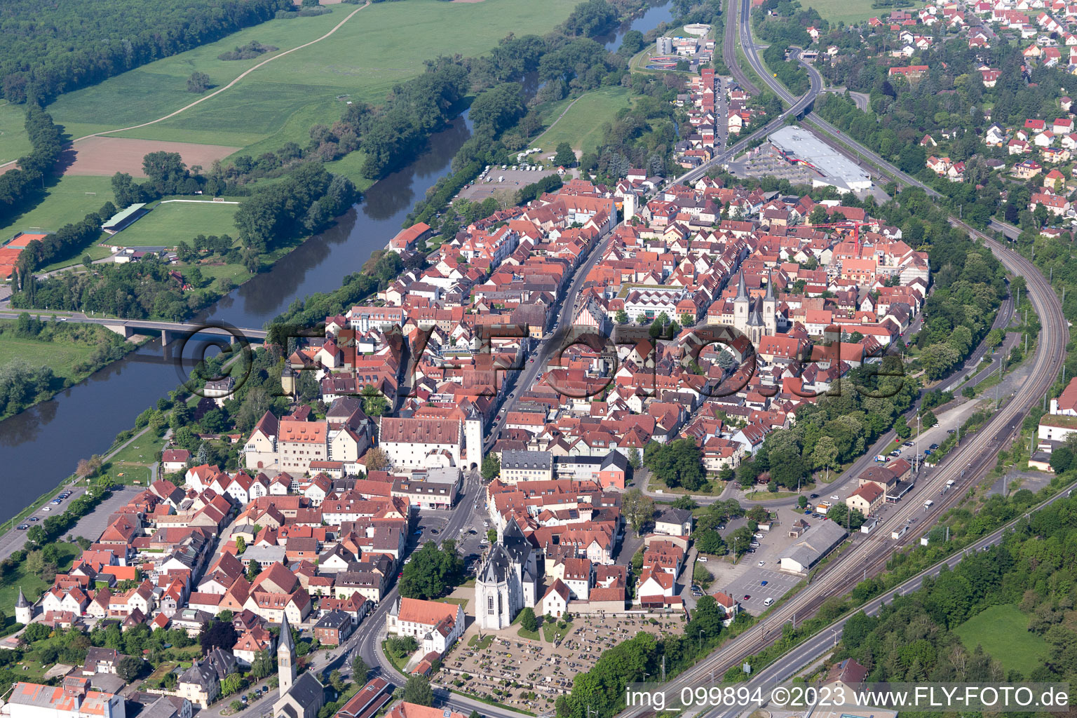 Drohnenaufname von Haßfurt im Bundesland Bayern, Deutschland