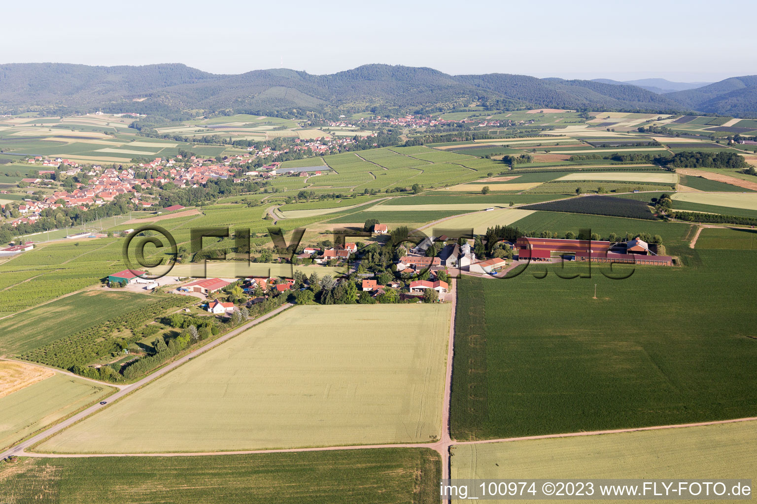 Riedseltz im Bundesland Bas-Rhin, Frankreich von der Drohne aus gesehen