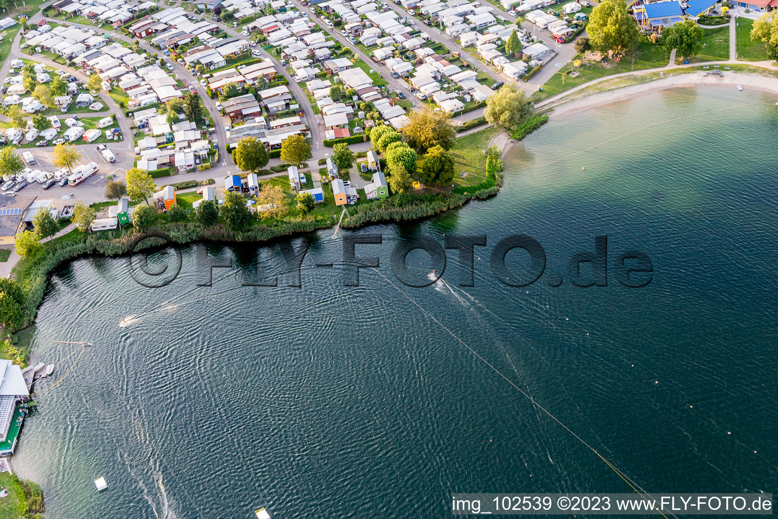 Sankt Leon, St. Leoner See, Wasserskianlage in St. Leon-Rot im Bundesland Baden-Württemberg, Deutschland vom Flugzeug aus