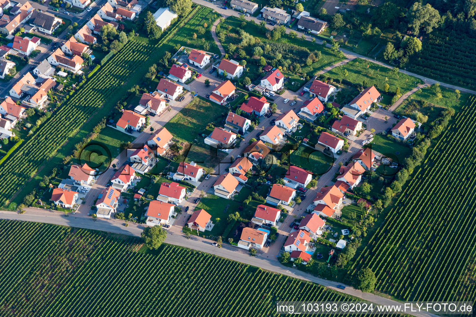 Siedlungsgebiet im Ortsteil Nußdorf in Landau in der Pfalz im Bundesland Rheinland-Pfalz, Deutschland