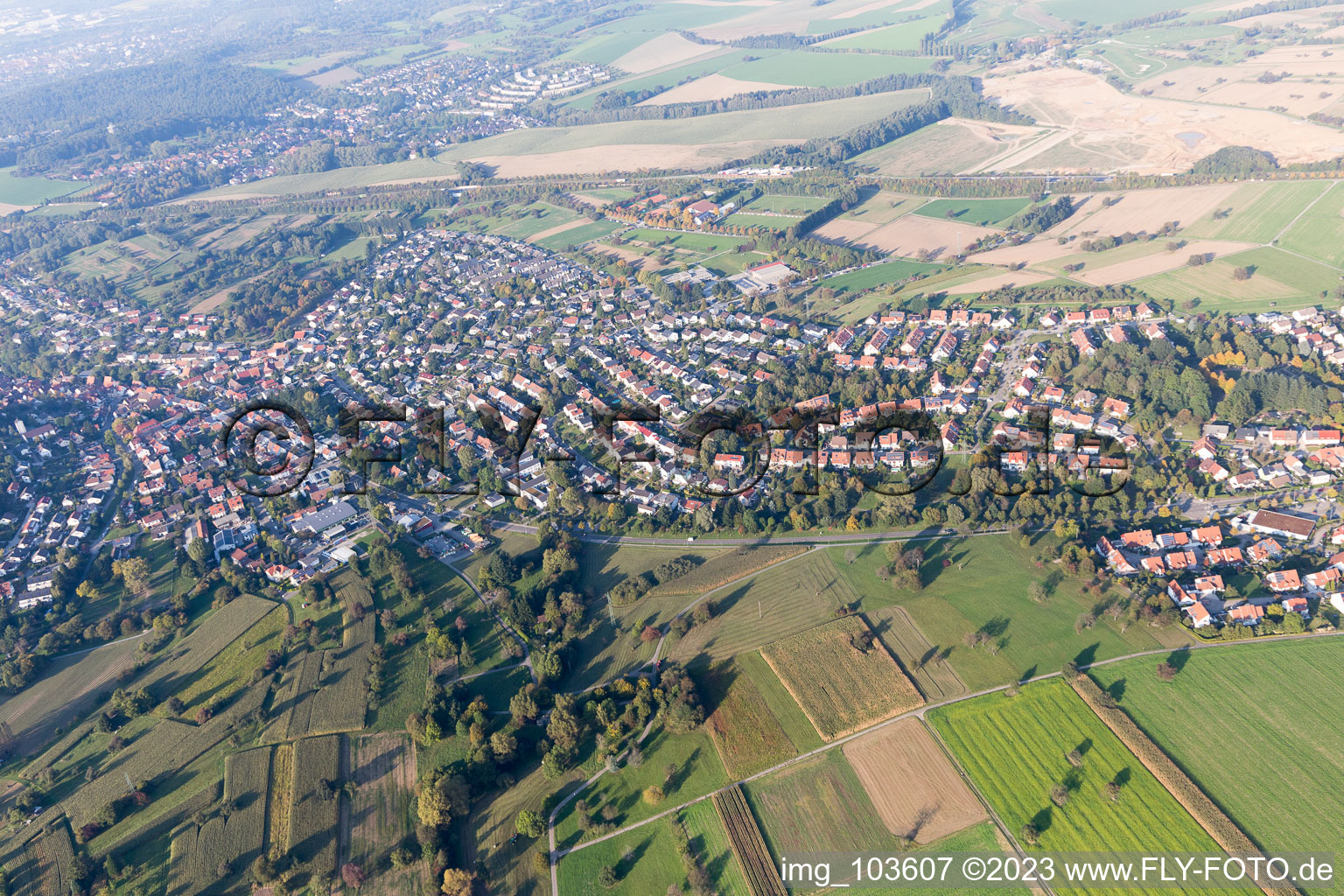 Luftaufnahme von Ortsteil Palmbach in Karlsruhe im Bundesland Baden-Württemberg, Deutschland